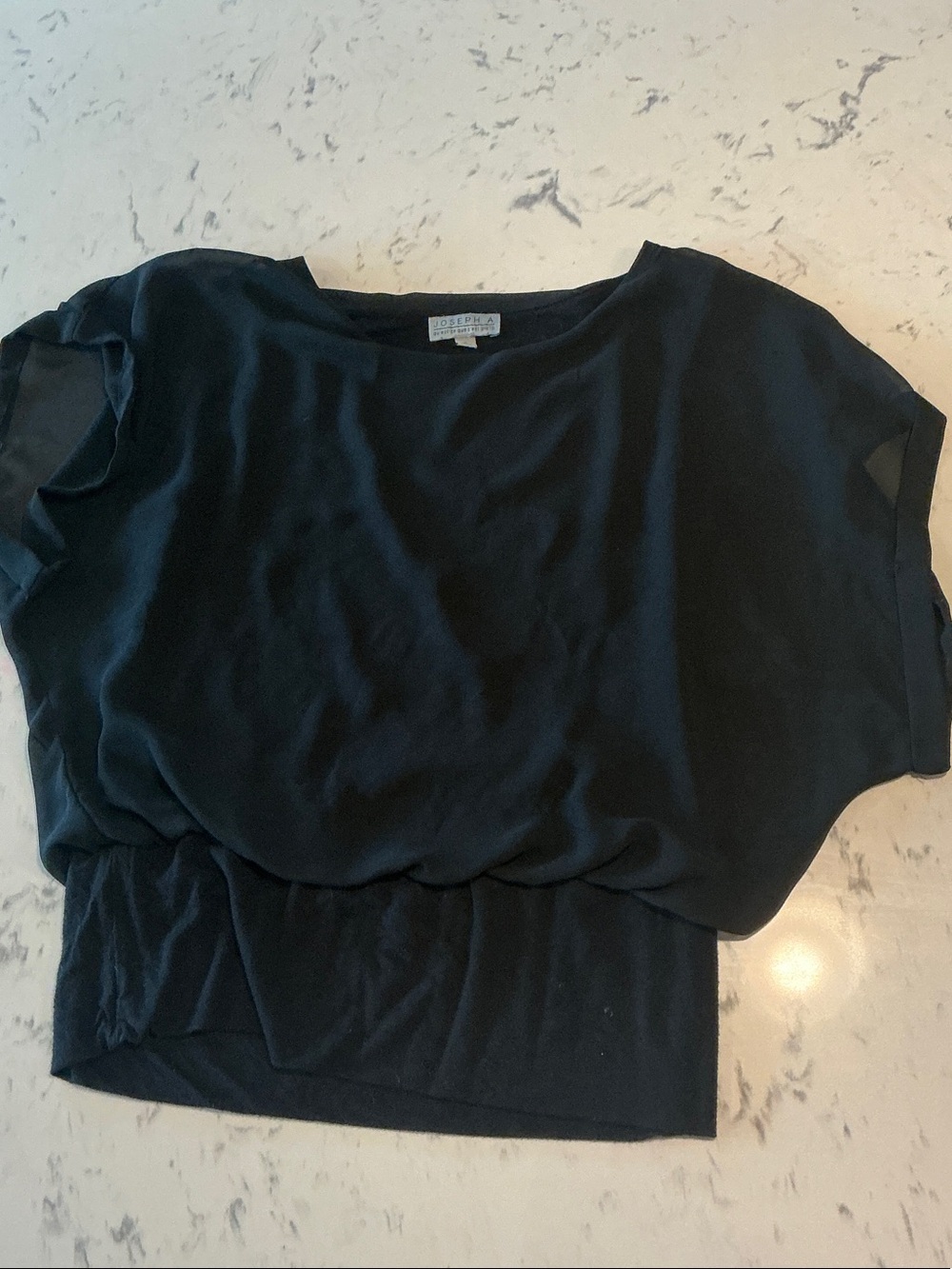 Joseph A Black Draped Short Sleeve Blouse